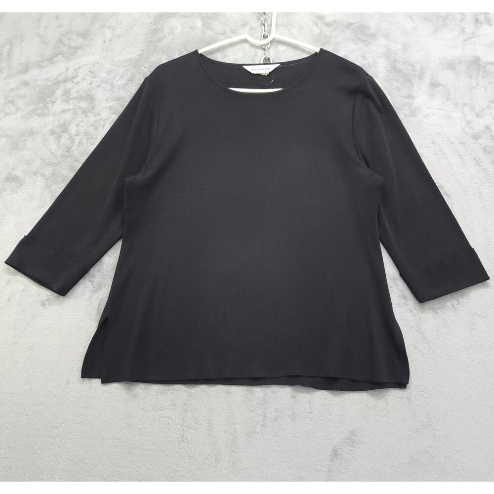 Exclusively‎ Misook Top Womens M Black Scoop Neck 3/4 Cuffed Sleeves Stretch